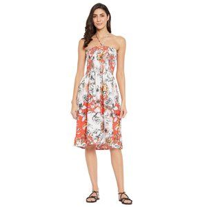 Floral Print Multicolor Polyester Tube Dress for Women